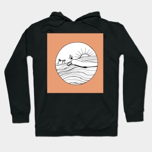 Female Surfer Riding the Wave with a coral background Hoodie